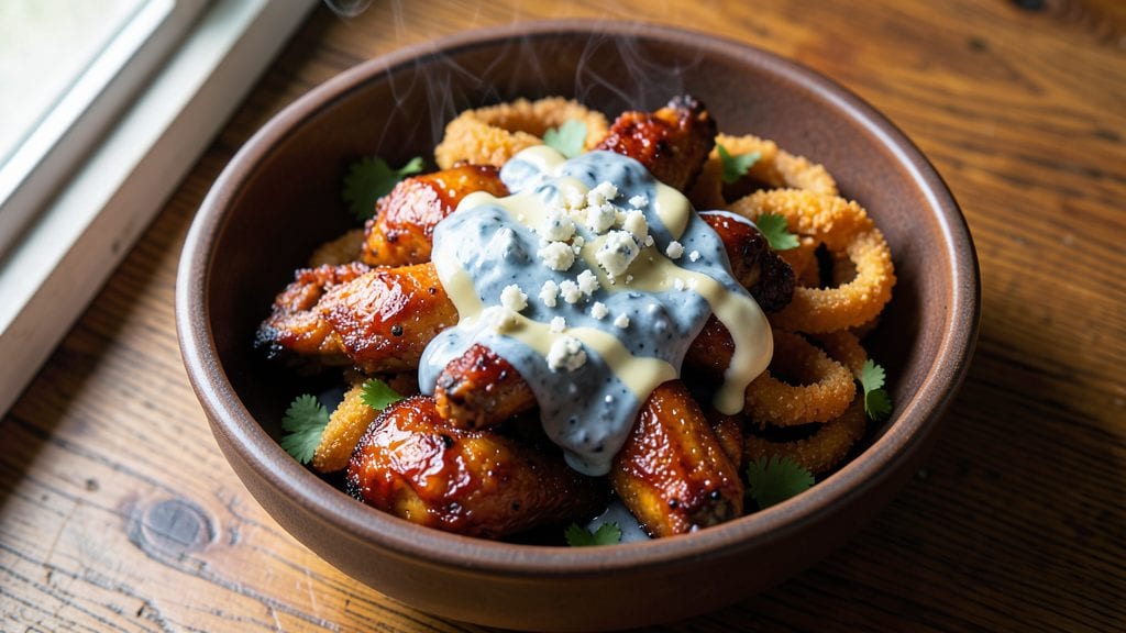 Buffalo Wings and Rings Copycat Recipe: Crispy Cornmeal Crust with Tangy Blue Cheese Dip